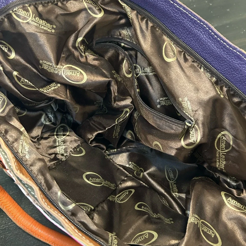 AmeriLeather Colorful Patchwork Soft Leather Tote Bag - Picture 5 of 6